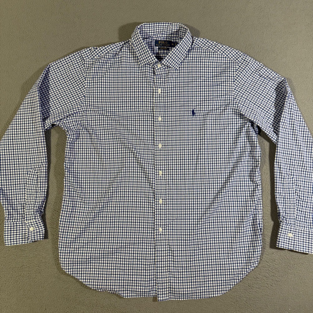 Polo Ralph Lauren Performance Button Down Shirt Blue White Gingham Men's Size XL